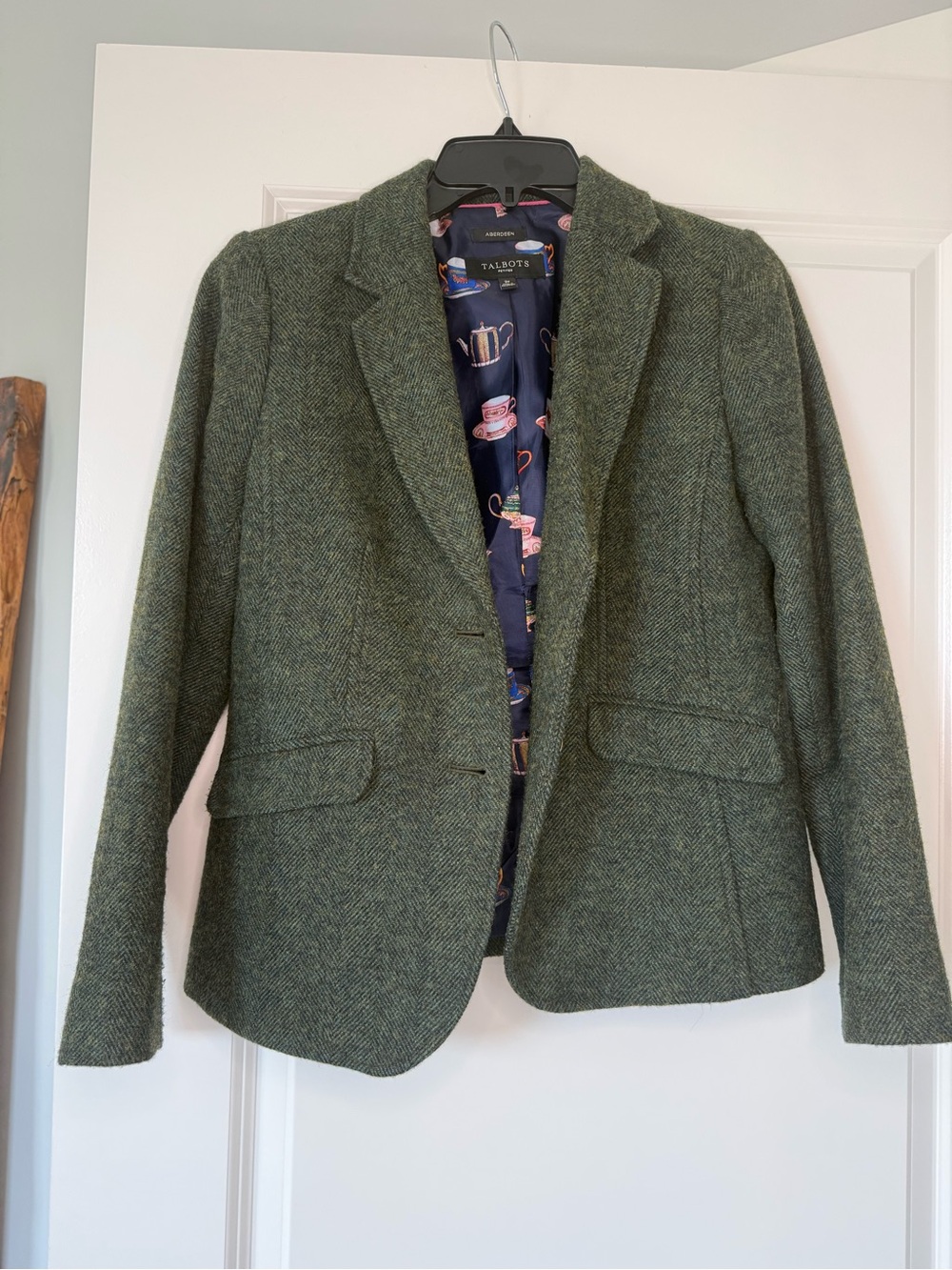 Talbots Wool Blend Tweed Blazer, PETITE 2, Green